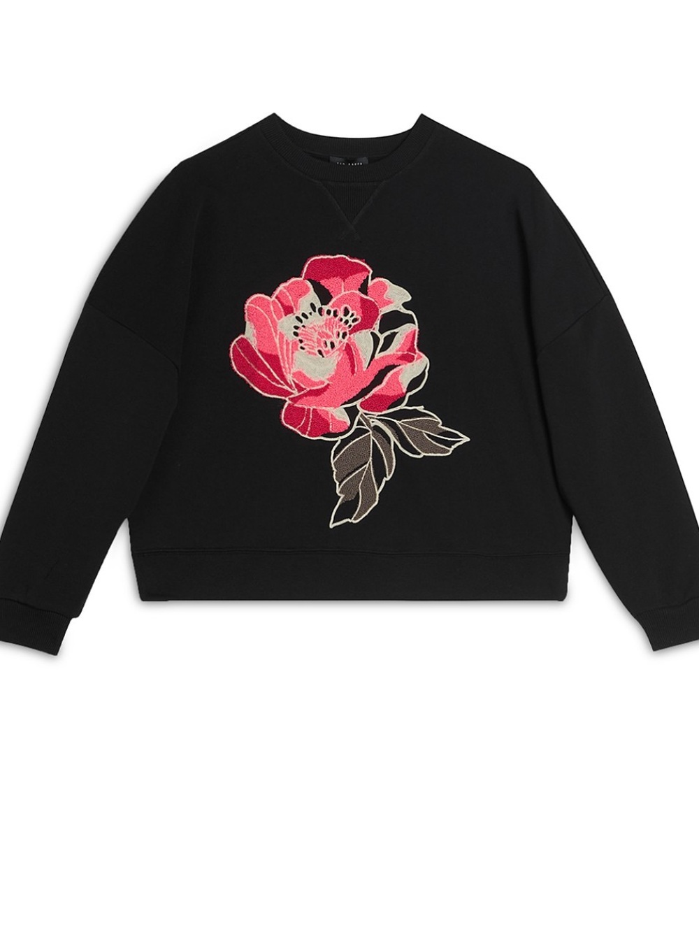 Ted Baker London Black Sweatshirt with Pink Floral Embroidery